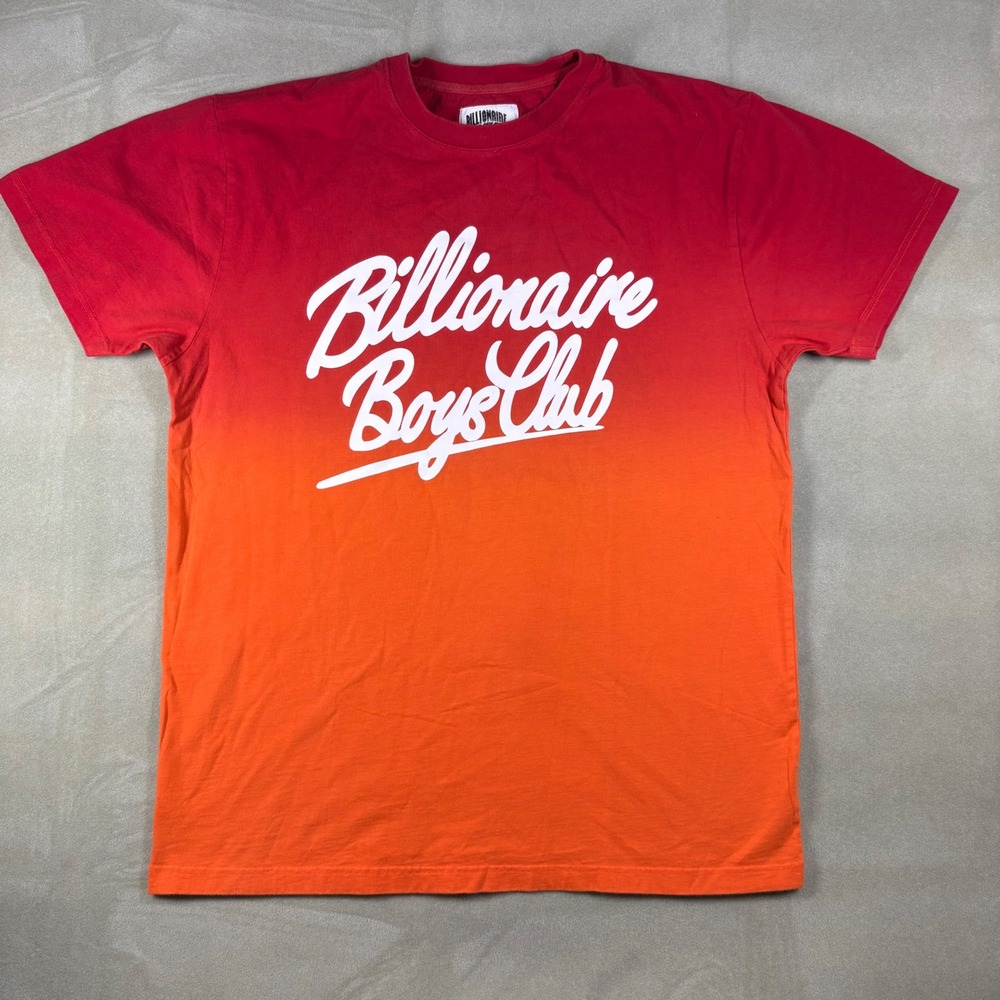 Billionaire Boys Club BBC Mens XL Red Orange Ombre Script Logo T-Shirt Cotton